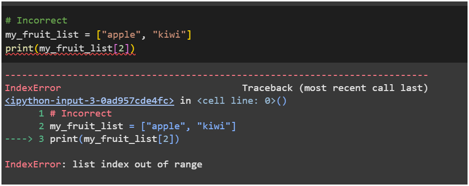 indexing errors in lists